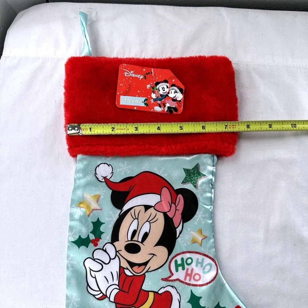 Disney‎ Minnie Mouse Christmas Stocking Red Faux Fur Cuff Blue 15 Inch NWT